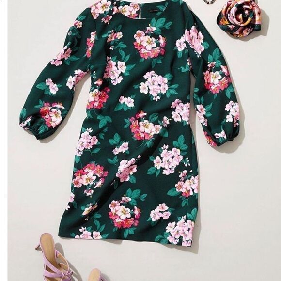 Ann Taylor | PETITE FLORAL LANTERN SLEEVE SHIFT DRESS IN WOODSY GREEN NWT | 14 - Picture 1 of 13